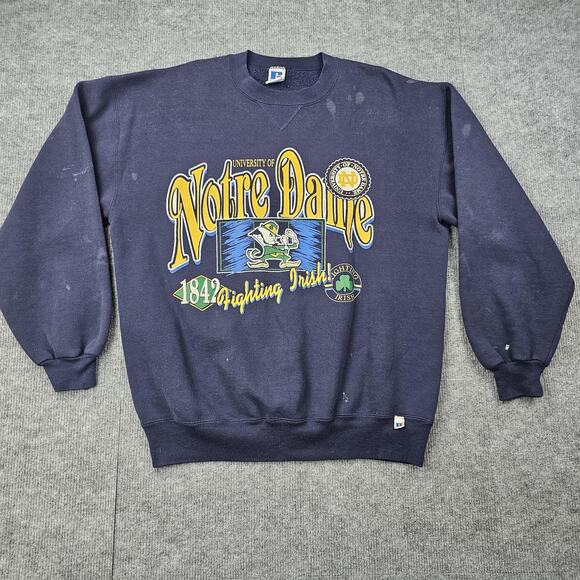 Vintage Notre Dame Fighting Irish Sweatshirt Mens XL Blue NCAA 90s Tupac Y2K - Picture 1 of 6